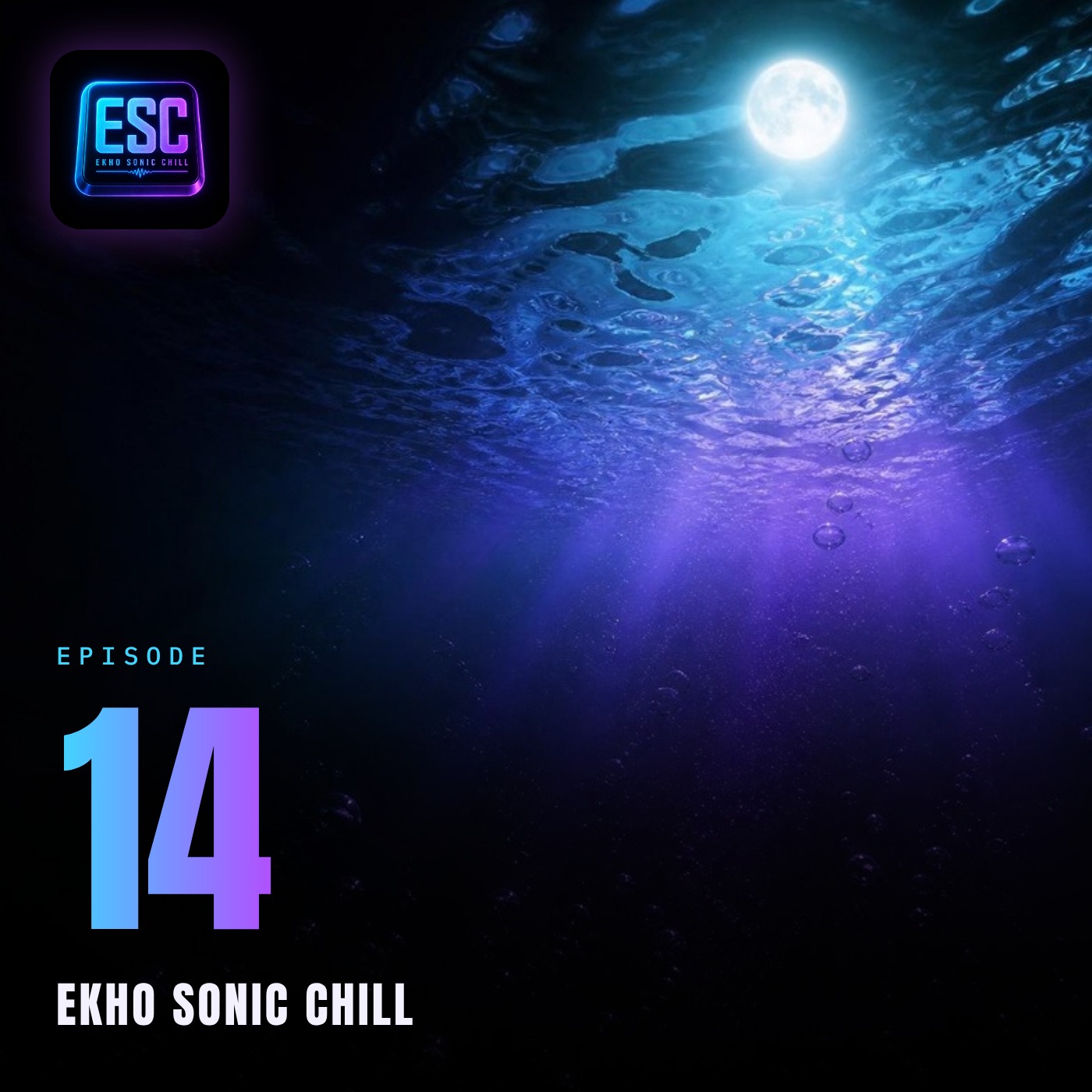 Episode 14 cover: Moonlight shining down through dark water, seen from below the surface